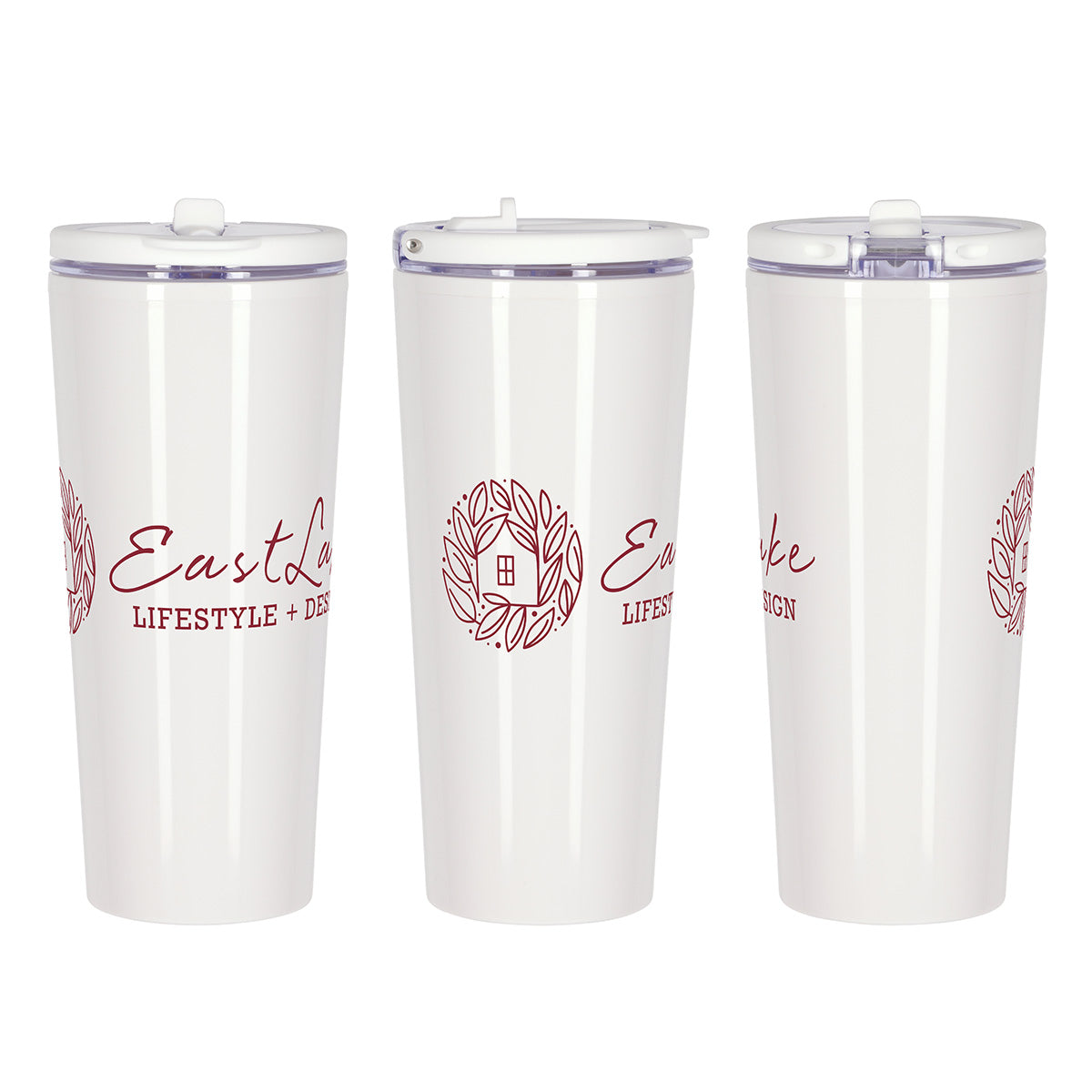 Custom logo Larsen 24 oz Recycled Acrylic Straw Tumbler w/ Handle in White