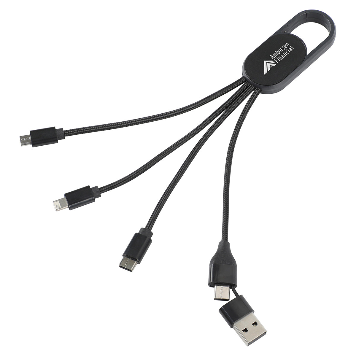 Hex 6-in-1 Light-Up Charging Cable with Carabiner Clip and Recycled Casing