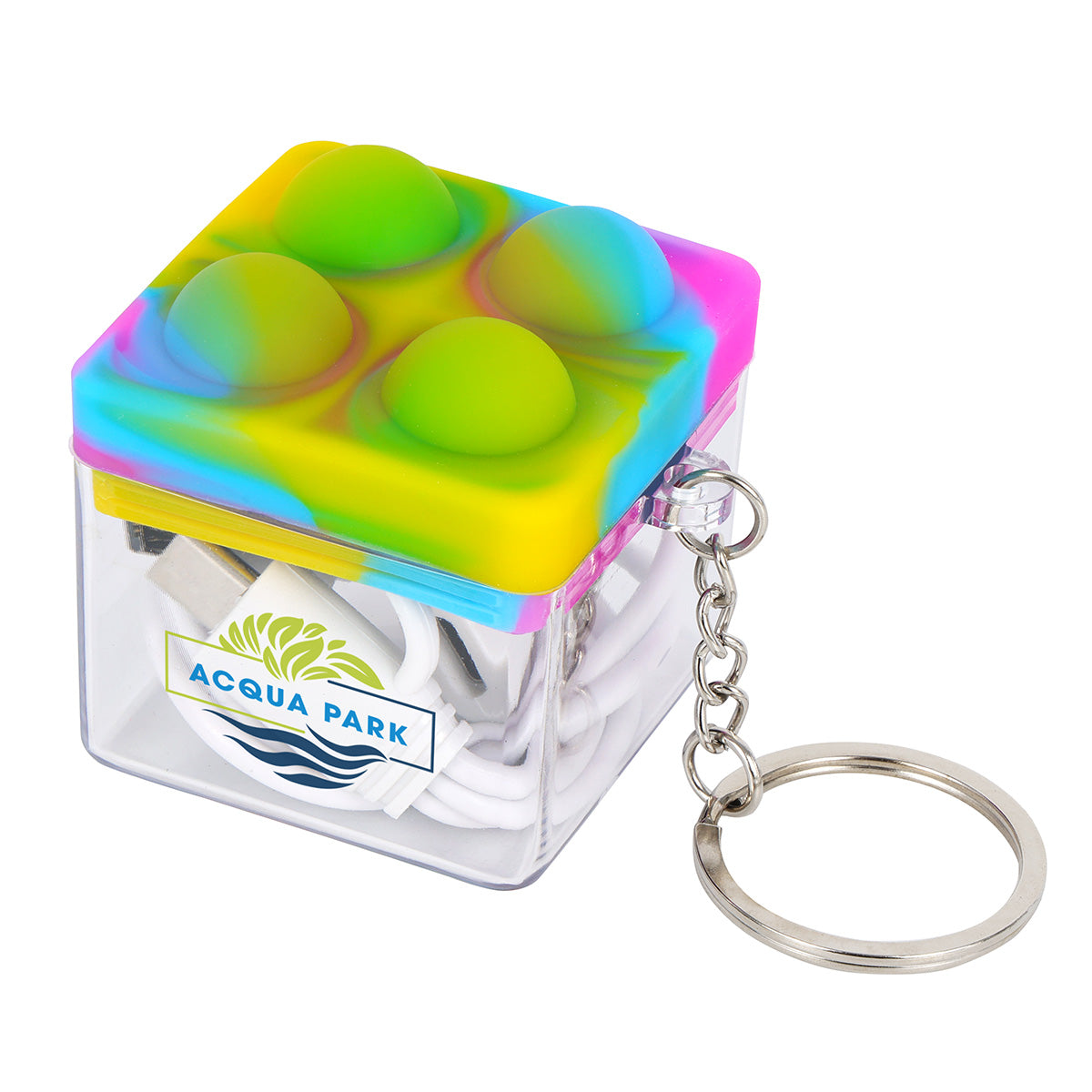 Push Pop Charging Cable with Keyring & Screen Cleaner