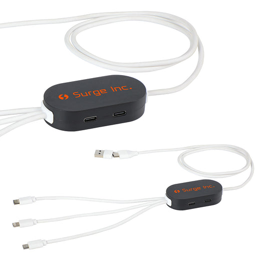 Custom logo Triumph 3-in-1 Charging Cable with 4-Port USB Hub and Recycled Casing