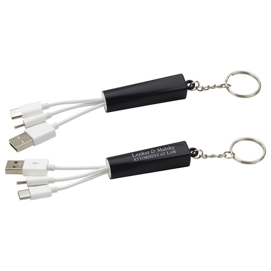 Custom logo Trey 3-in-1 Light-Up Charging Cable with Keychain