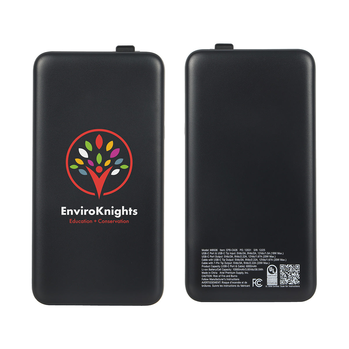 Cavalier 10000mAh 20W PD UL Listed Power Bank with Retractable Charging Cable