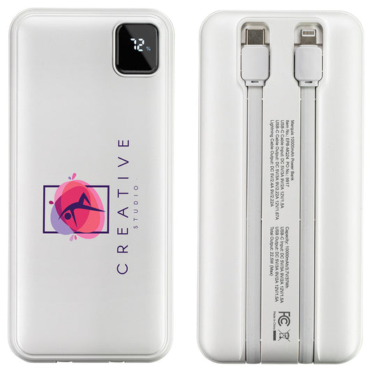 Custom logo Marquis 10000mAh 20W PD Power Bank with Built-In Cables