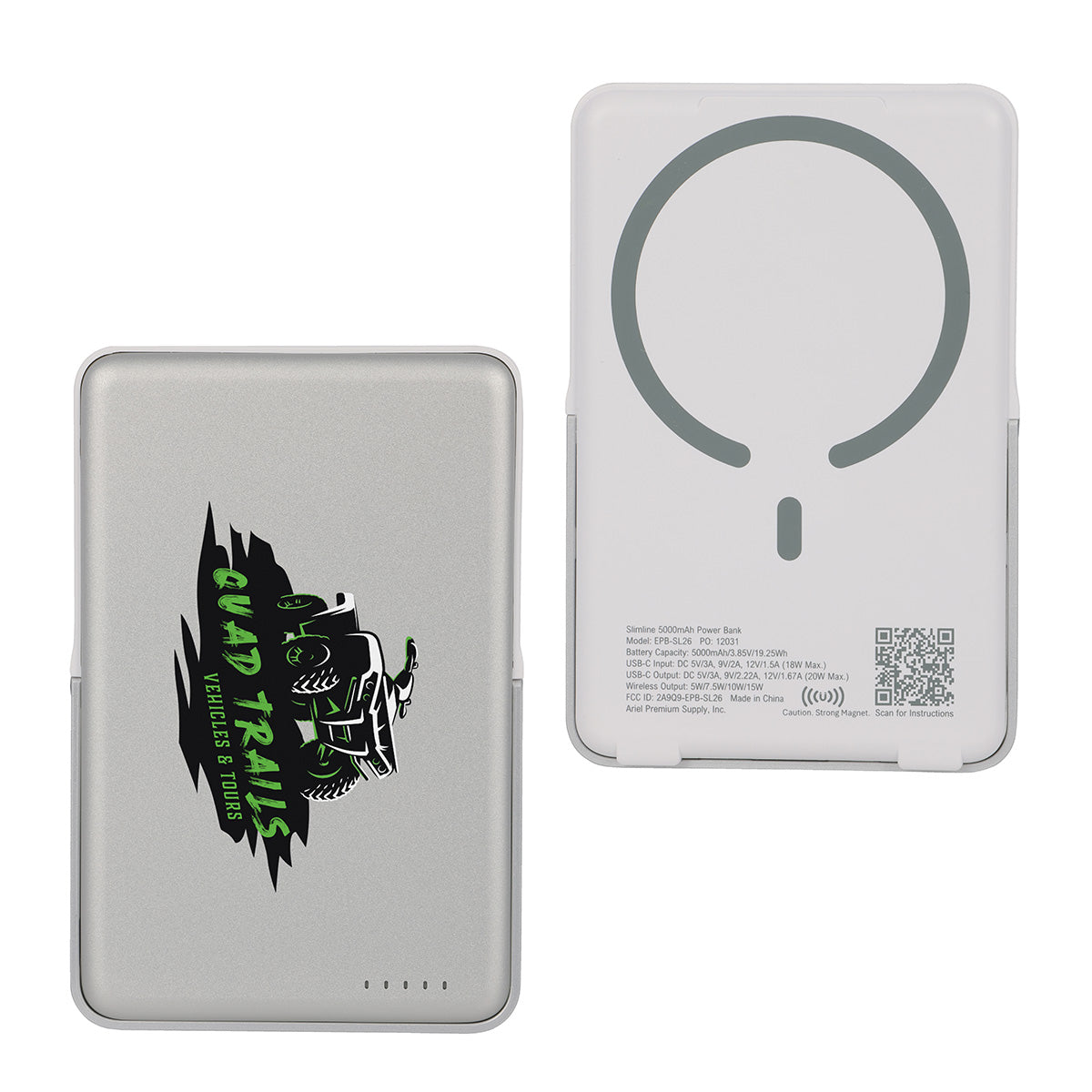 Slimline 5000mAh 20W PD Aluminum Power Bank with 15W Magnetic Wireless Charger & Stand