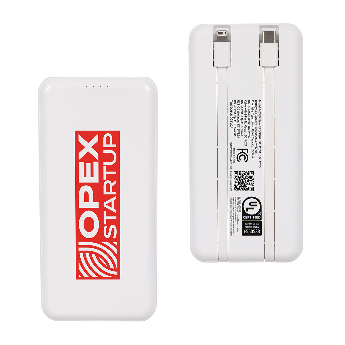 Squire 10000mAh UL Listed Power Bank with Built-In Charging Cables