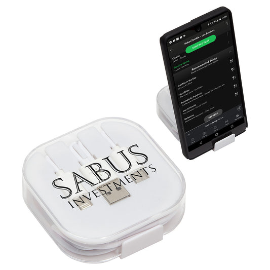 Custom logo Trio 3-in-1 Charging Cable with Built-In Phone Stand