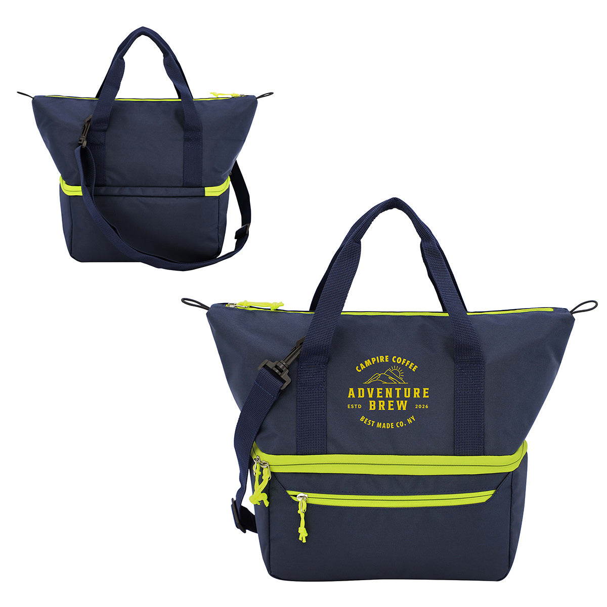 Custom logo Jasper 2-Compartment 600D Premier Polyester Square Cooler Bag in Navy Blue