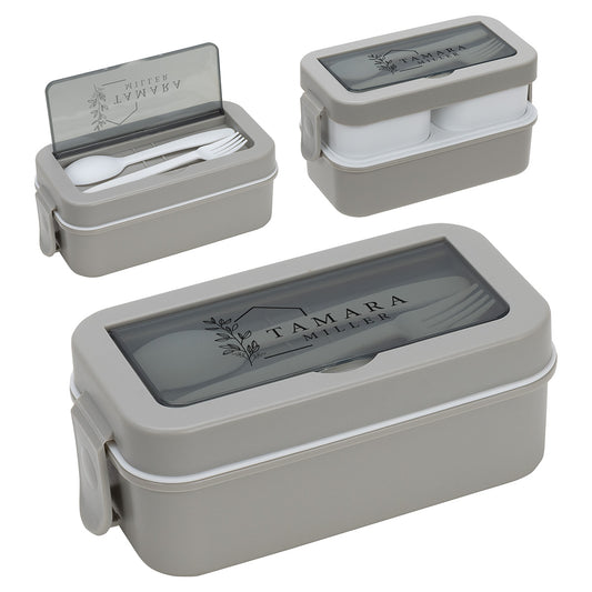 Custom logo Connoisseur 3-Compartment Stackable Lunch Box with Utensils