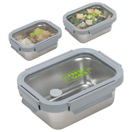Custom logo Heat 'N Eat Microwaveable Stainless Steel Lunch Box with Vented Glass Lid