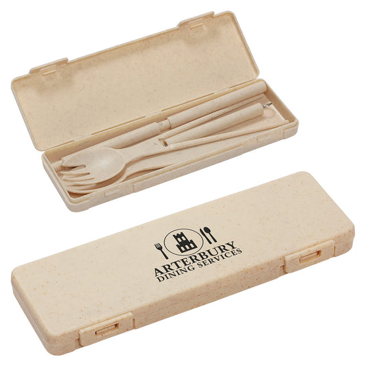 Custom logo 6-in-1 Portable Wheatstraw Tableware Set
