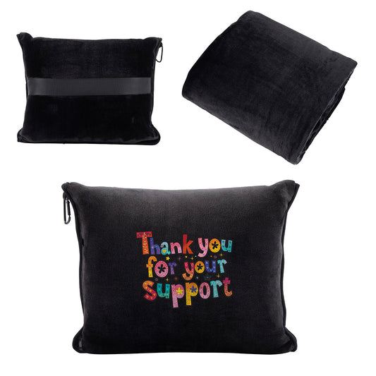 Custom logo Cuddle Micro Plush Travel Blanket with Attachable Hood & Pillow Case