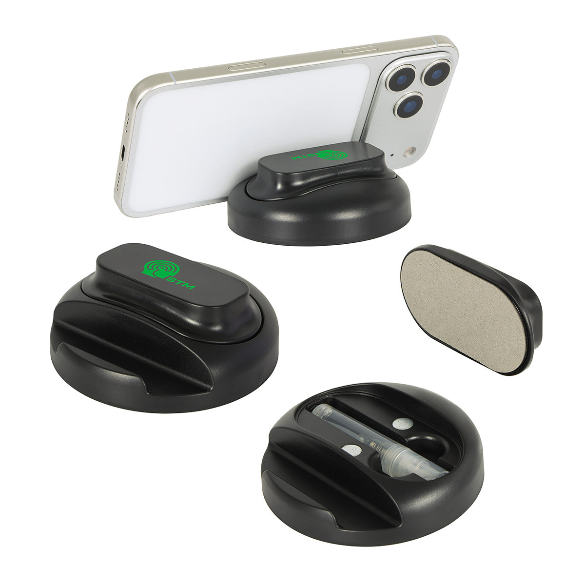 Asana Phone Stand with Built-In Screen Cleaner & Spray
